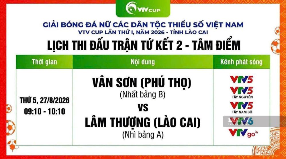 Lịch thi đấu trận tứ kết 2 giữa Vân Sơn (Phú Thọ) và Lâm Thượng (Lào Cai).ảnh: UBND xã Vân Sơn