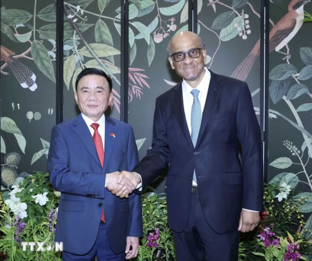 Politburo member, Standing member of the Secretariat Tran Cam Tu meets with Singapore President Tharman Shanmugaratnam. Photo: TTXVN