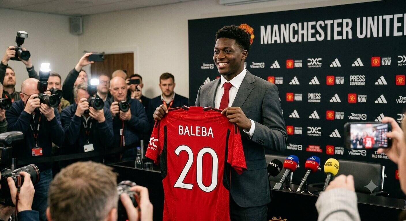 Carlos Baleba joins Man United after a long wait. Photo: Using Gemini graphics