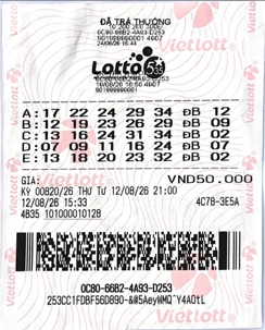 Tấm vé may mắn trúng giải Độc đắc xổ số quay nhanh Lotto 5/35 trị giá hơn 11,3 tỷ đồng. Ảnh: Vietlott