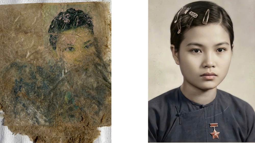 Original photo (left) found when taking biological samples of martyrs' remains and restoration photo (right). Photo: Phuong Vu/An Giang Military Command