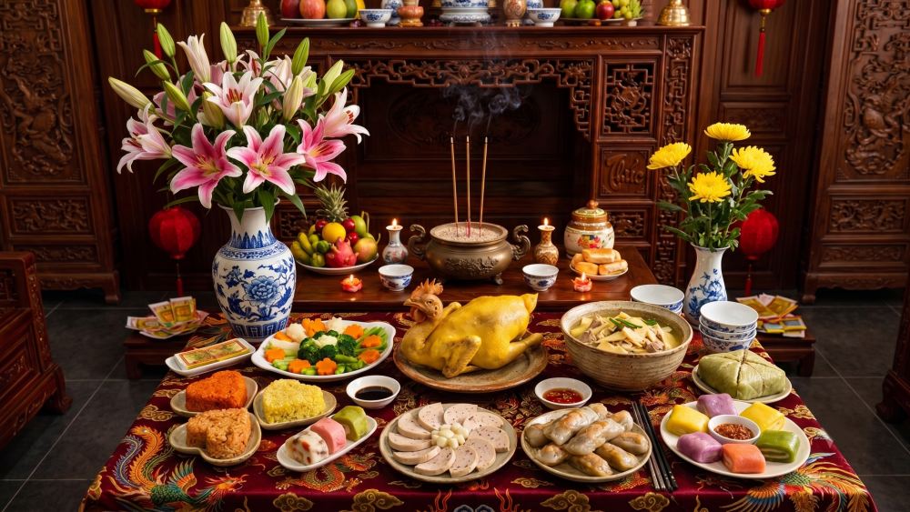 Hướng dẫn chi tiết cách sắm lễ và bài văn khấn Rằm tháng 7 chuẩn xác nhất tại nhà. Ảnh: AI