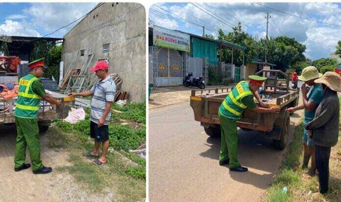 Công an cơ sở ở Đắk Lắk dán phản quang cho hơn 70 xe máy cày, xe công nông