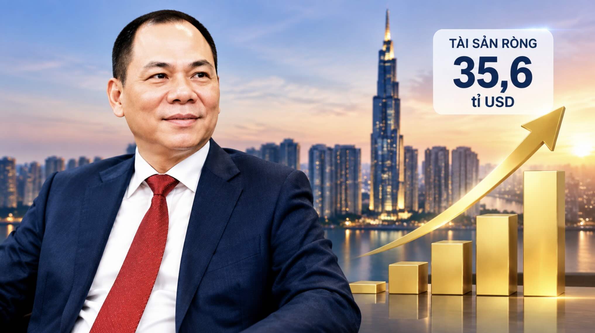 Mr. Pham Nhat Vuong's net worth was recorded by Forbes at 35.6 billion USD, continuing to lead the group of Vietnamese billionaires. Graphics: AI