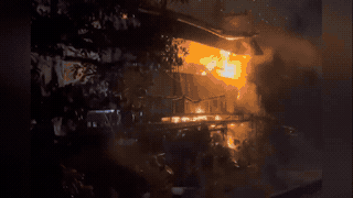 Scene of a house fire at night in Hue. Photo: Hue City Police