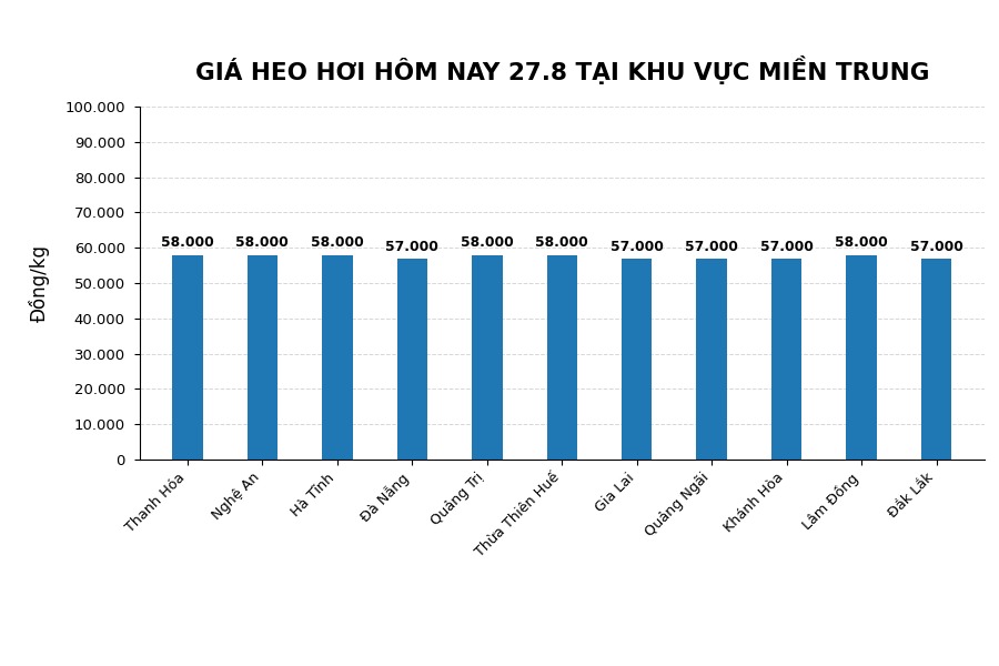 Giá heo hơi hôm nay 27.8 tại khu vực miền Trung. Đồ họa: AI