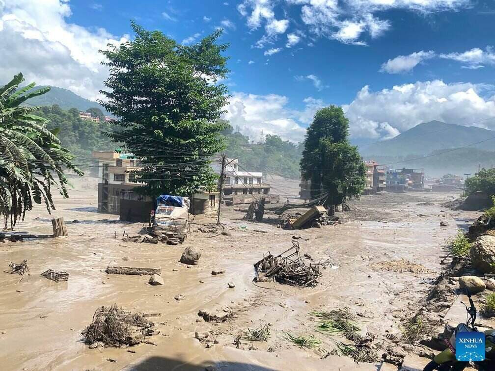 Experts believe that the serious flash flood in Nepal on August 26 may have originated from a landslide of soil, rock and ice upstream. Photo: Xinhua
