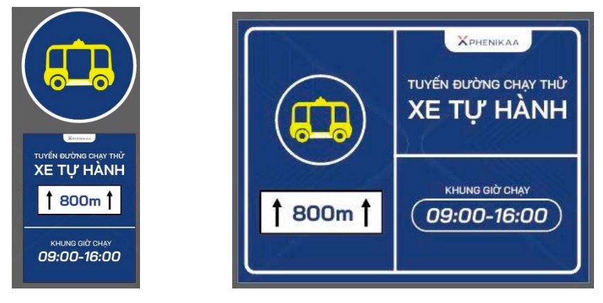 Hệ thống biển báo và biển nhắc lại trong khu vực thử nghiệm.