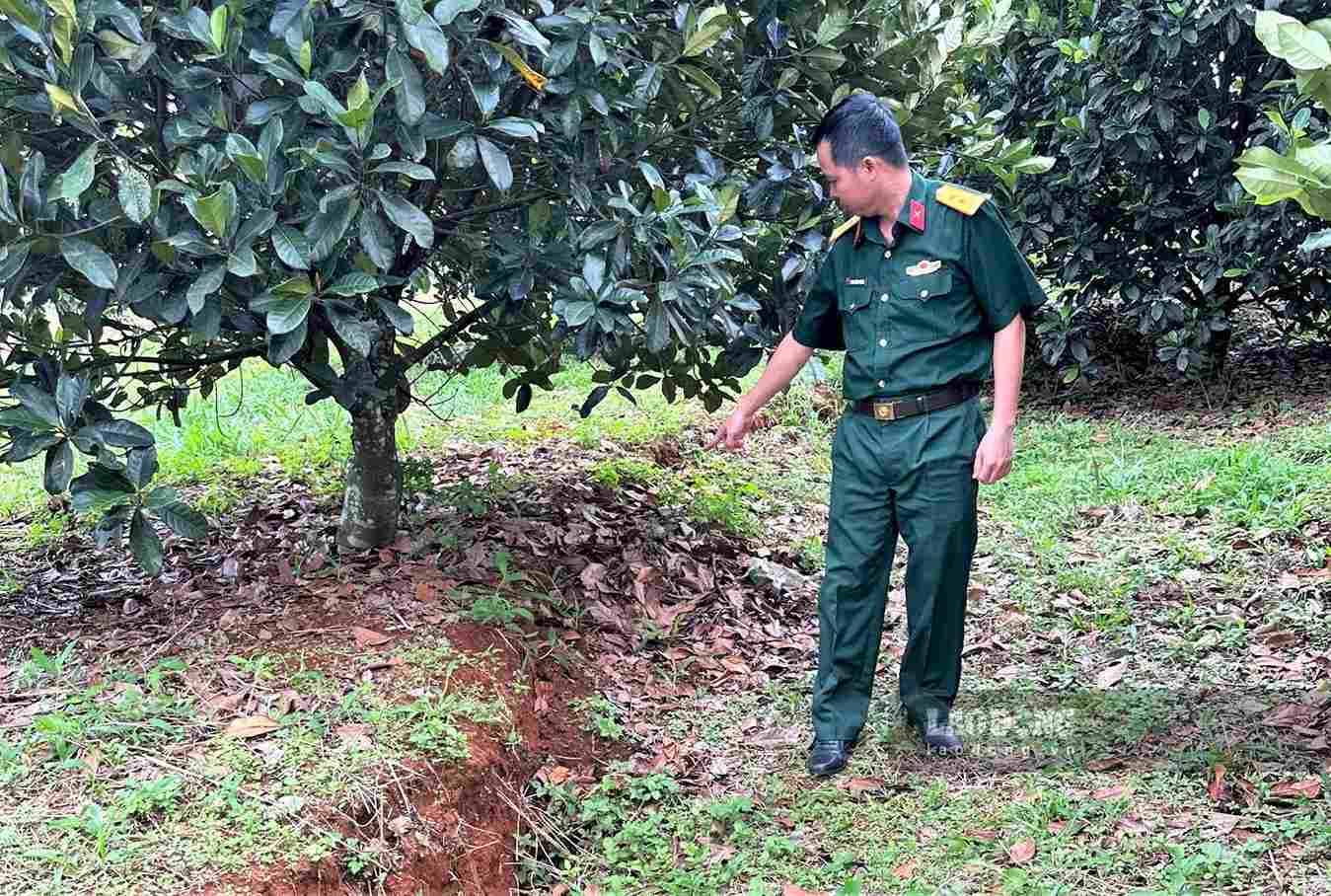 Cơ quan chức năng kiểm tra khu đất tiếp giáp Khu công nghiệp Lộc Sơn tiềm ẩn nguy cơ sạt trượt. Ảnh: Hoài Thanh 