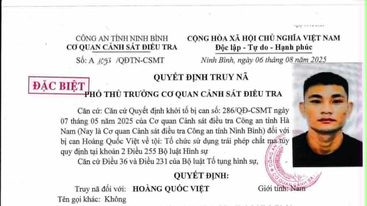 Đối tượng truy nã Hoàng Quốc Việt. Ảnh: Công an tỉnh Ninh Bình