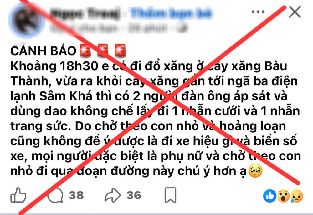 Hình ảnh chụp lại nội dung người phụ nữ dựng chuyện bị cướp đưa lên mạng xã hội. Ảnh: Công an xã Long Điền cung cấp