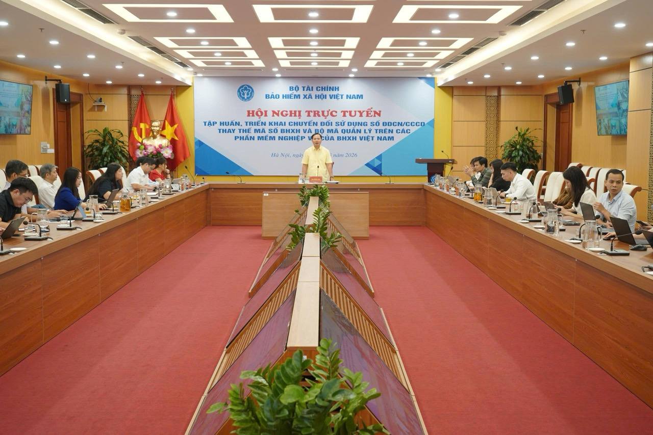Quang cảnh hội nghị tại điểm cầu Trung ương. Ảnh: BHXH Việt Nam cung cấp