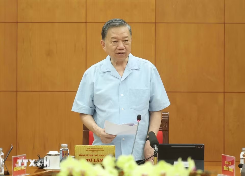 General Secretary and President To Lam requested to create a new step in development in leadership capacity, rulership, combat strength, self-innovation capacity, self-rectification, and self-improvement of the Party. Photo: VNA
