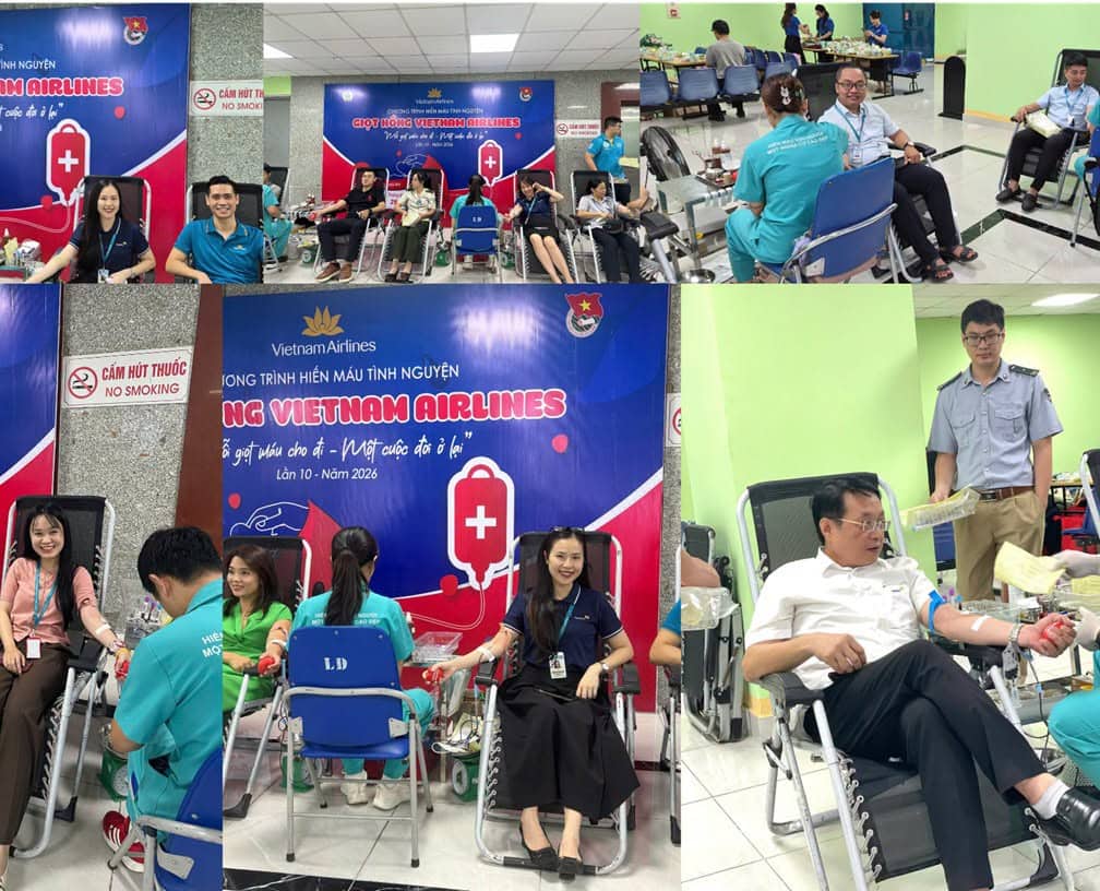 NASCO workers actively donate blood voluntarily for the community. Photo: Provided by the grassroots trade union of Vietnam Airport Aviation Services Joint Stock Company.