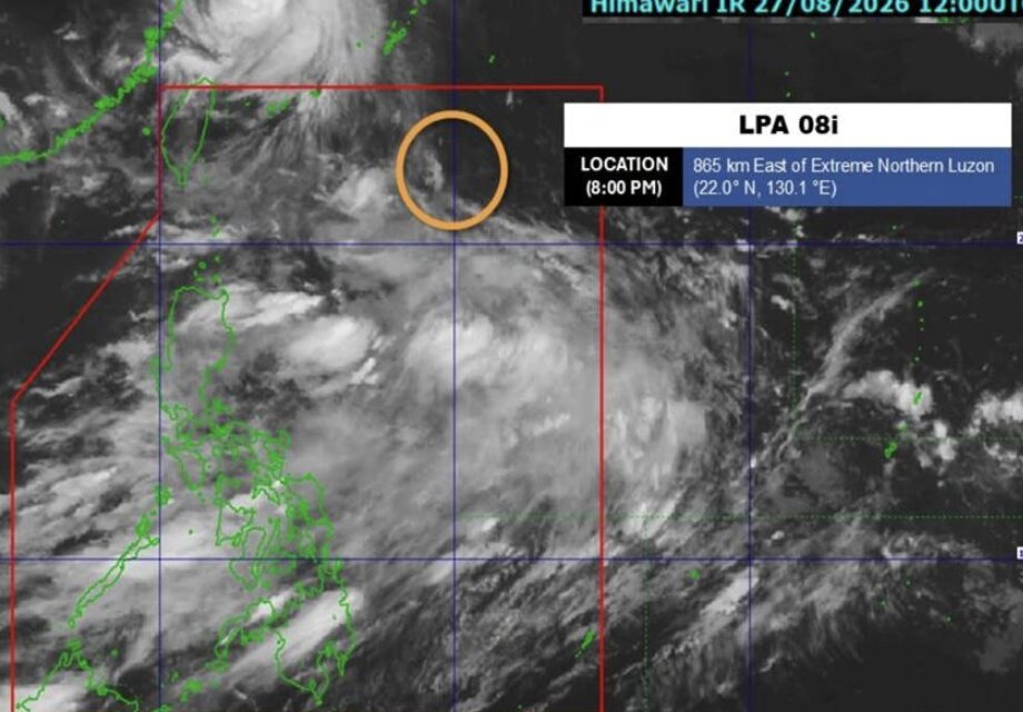 Low pressure LPA 08i is currently located about 865km east of the northernmost point of Luzon Island. Photo: PAGASA