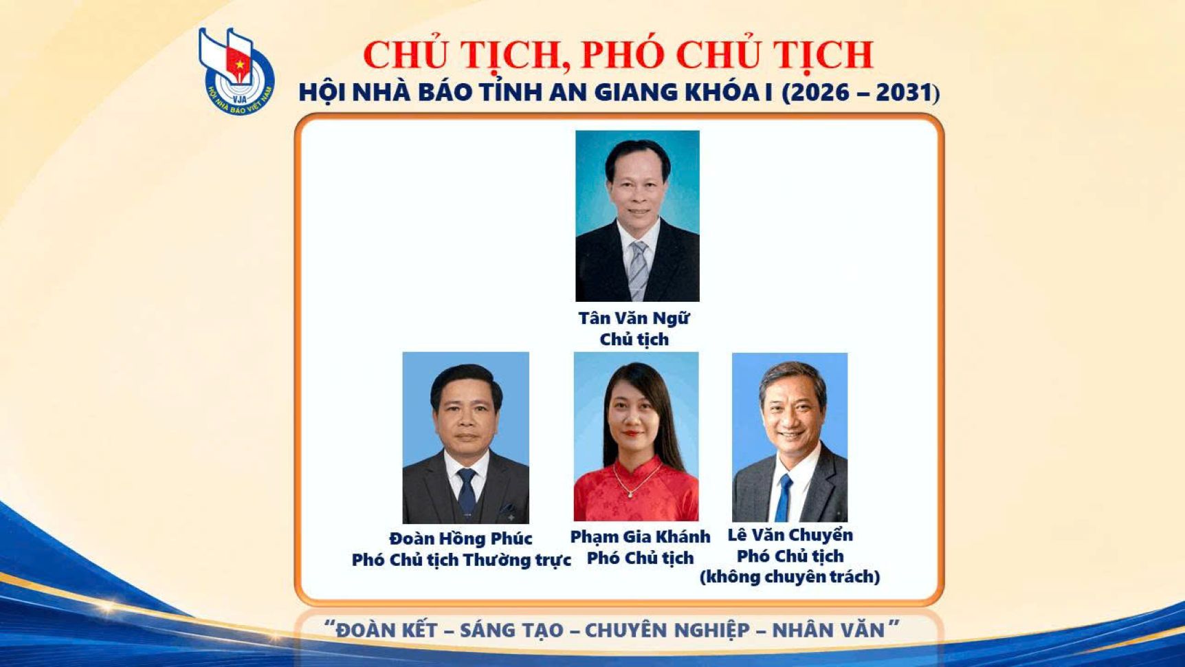 Standing Committee of the An Giang Provincial Journalists Association for the 2026-2031 term. Photo: An Giang Provincial Journalists Association provided