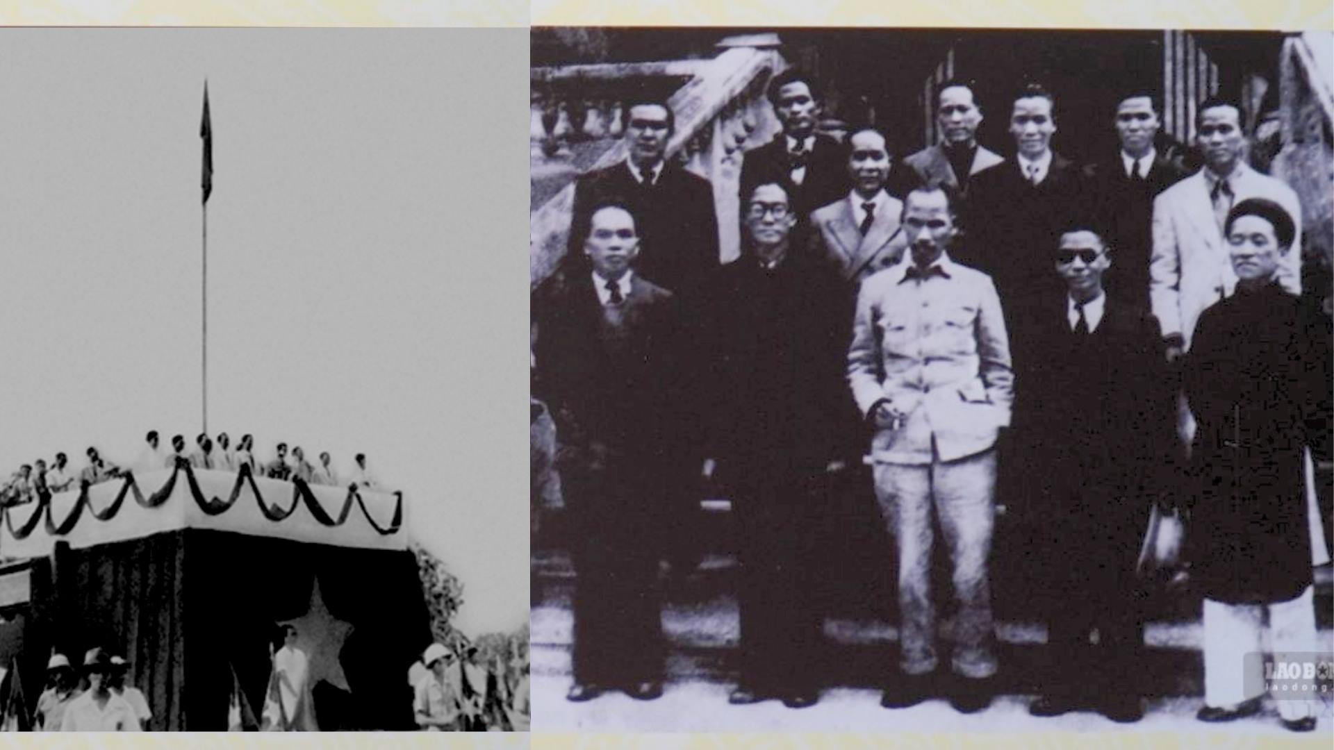 El Presidente Hồ Chí Minh y los miembros del Consejo de Gobierno Provisional de la República Democrática de Vietnam se presentaron después de la primera sesión, en la mañana del 3 de septiembre de 1945. Foto: Minh Vũ (recopilación de documentos de la exposición)