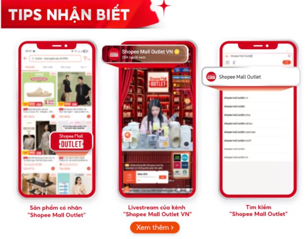 Các sản phẩm thuộc Shopee Mall Outlet được gắn nhãn nhận diện riêng và có các phiên livestream chuyên biệt, giúp người dùng dễ dàng tìm kiếm, và mua sắm với mức giá ưu đãi. Ảnh: Vân Hoa
