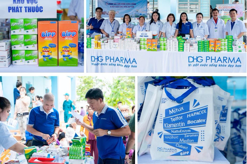 Gần 50 cơ số thuốc thiết yếu và hơn 1.000 phần quà an sinh do DHG Pharma chuẩn bị được cấp miễn phí cho người dân. Ảnh: DHG Pharma