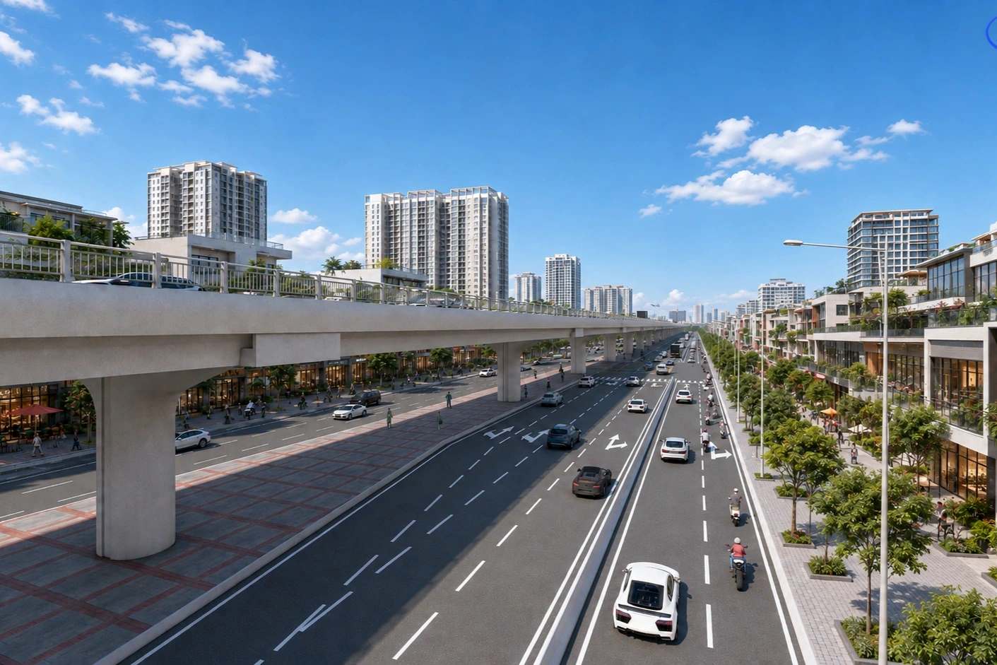 Perspective of National Highway 13 after expansion, with a 4-lane elevated road in the middle. Photo: Ho Chi Minh City Traffic Board