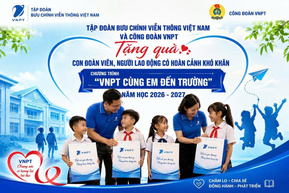 The Corporation and VNPT Trade Union present gifts to children of union members and workers in difficult circumstances. "VNPT Together with Children to School" Program for the 2026-2027 school year. Photo: VNPT Trade Union