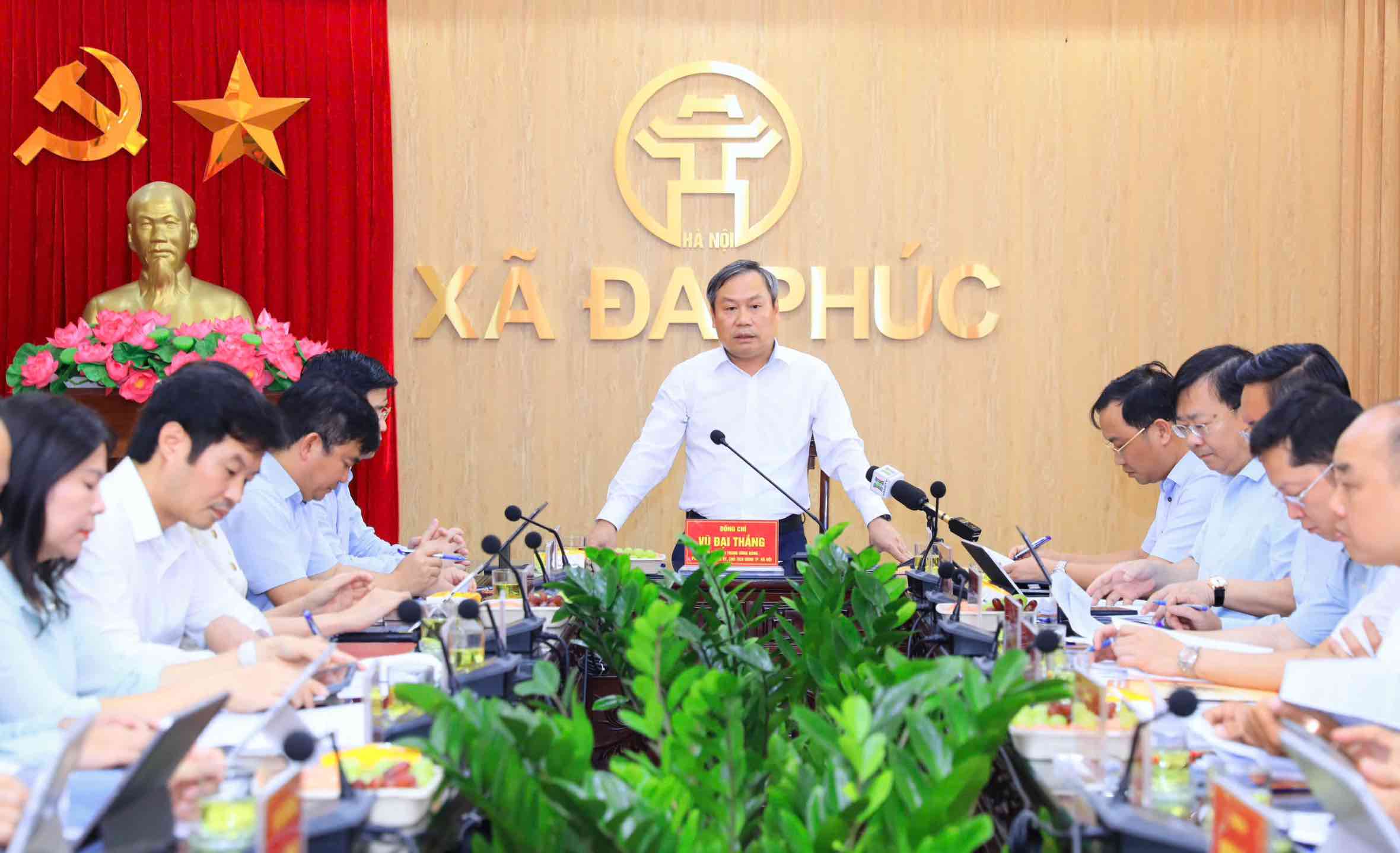 Chủ tịch UBND TP Hà Nội Vũ Đại Thắng phát biểu tại buổi làm việc. Ảnh: UBND TP Hà Nội