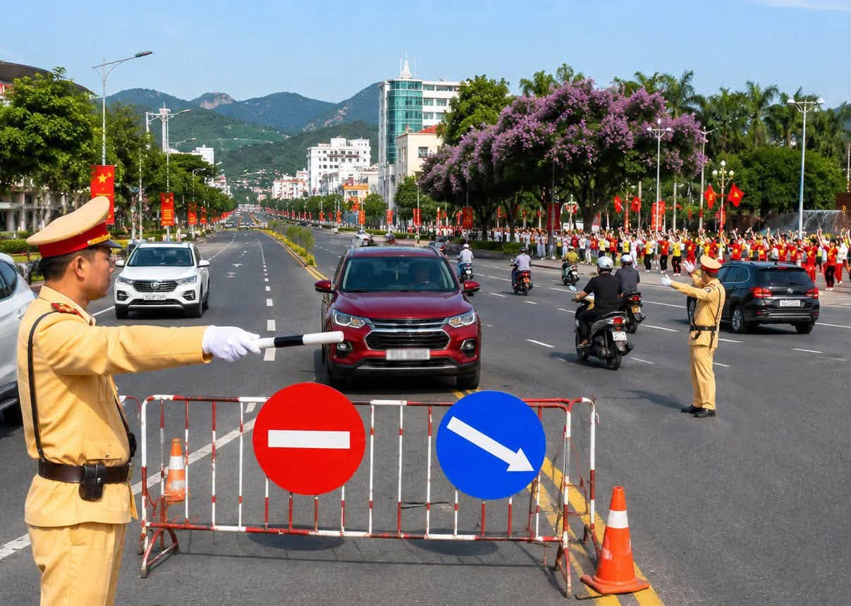 Dien Bien Provincial Police have just announced the time and plan for traffic diversion and road prohibition. Photo: Dien Bien Police