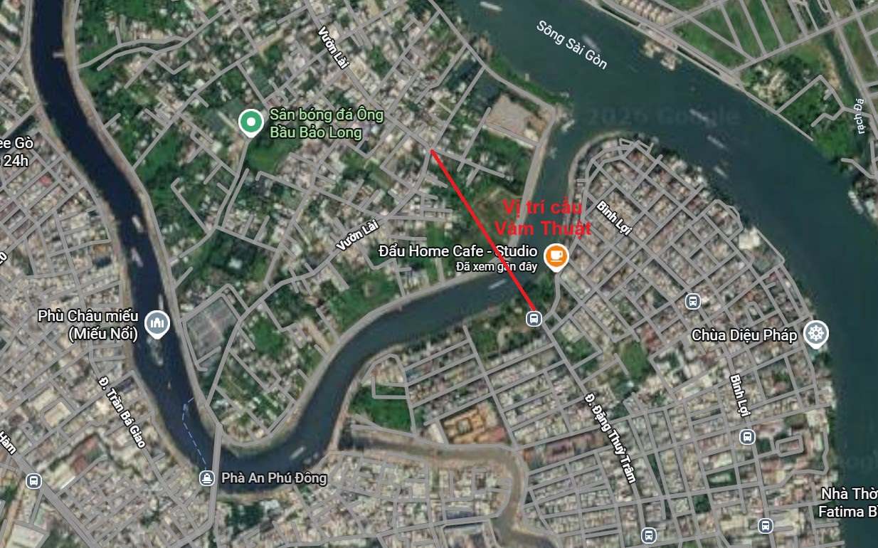 Vị trí xây cầu Vàm Thuật nối phường An Phú Đông và phường Bình Lợi Trung. Ảnh: Google Maps