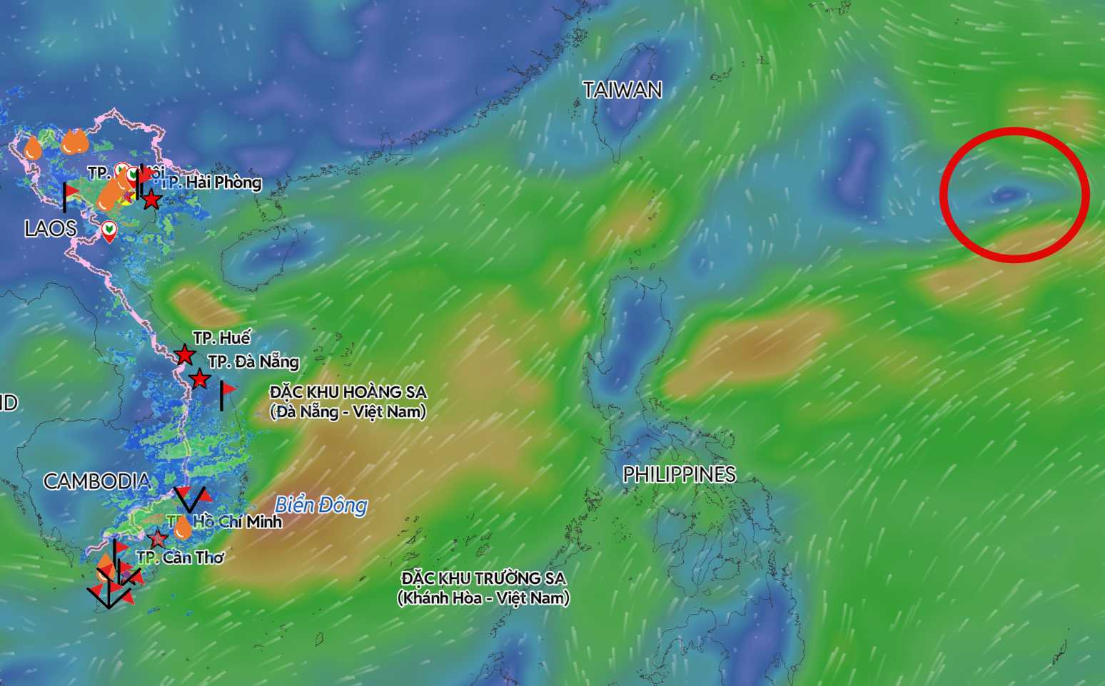 Update on the position of the low pressure near the East Sea. Photo: Vietnam Disaster Monitoring System