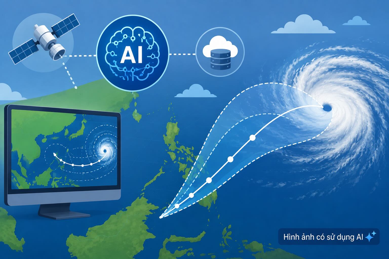 The new AI system helps forecast the path of storms more accurately. Graphics: AI