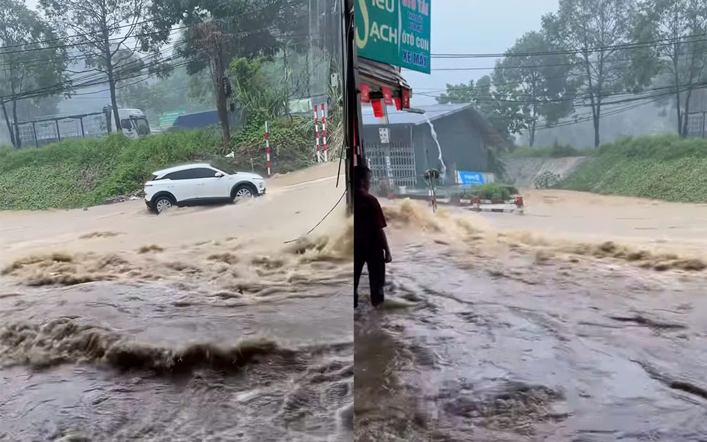 Heavy rain throughout the night, many streets flooded more than 1m deep. Photo: Lao Cai e-Portal
