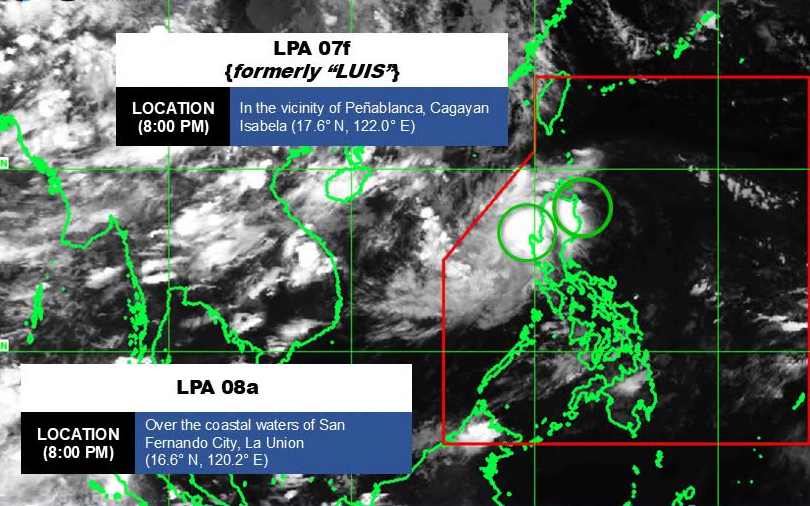 Two low pressures simultaneously make landfall, causing widespread rain. Photo: PAGASA