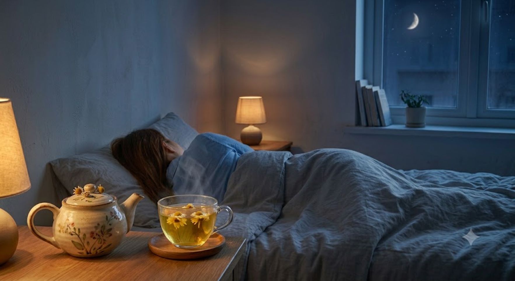 Chrysanthemum tea is a natural choice to help relieve stress and sleep better. Photo supported by AI