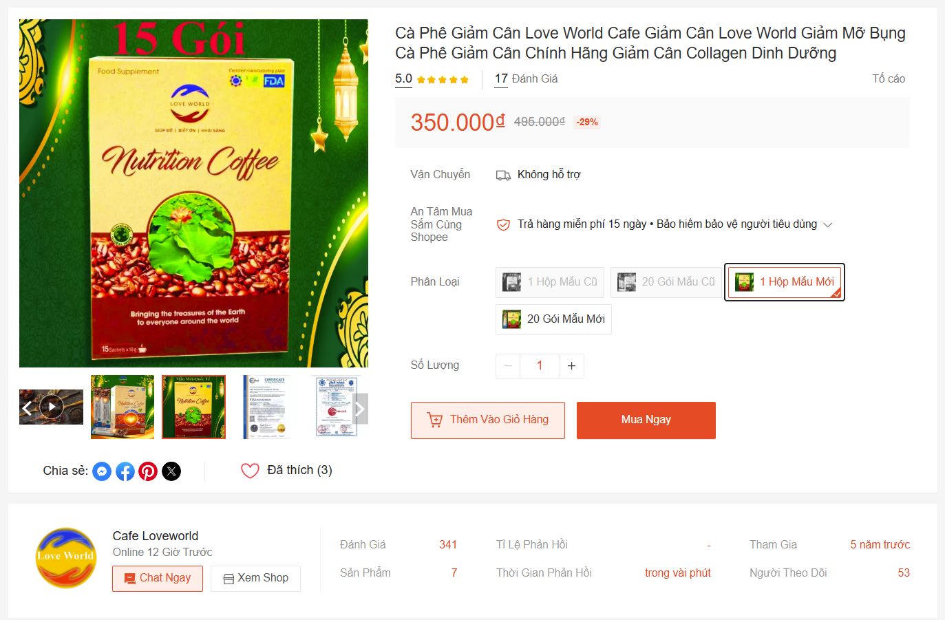 Advertising image of Love World Nutrition Coffee supplementary food product. Photo: Food Safety Department provided