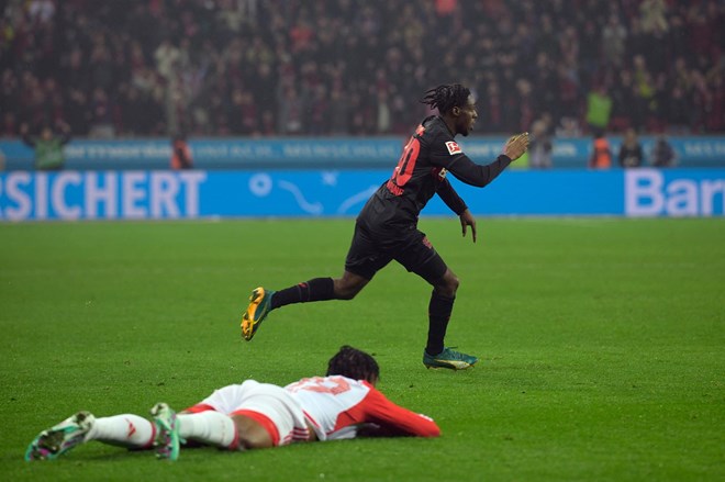Frimpong từng thi đấu nổi bật trong màu áo Leverkusen. Ảnh: AFP