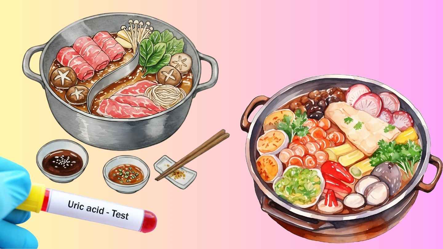 People with high uric acid need to be careful with hot pot broth, red meat and seafood. Graphics: Ha May/Source Canva
