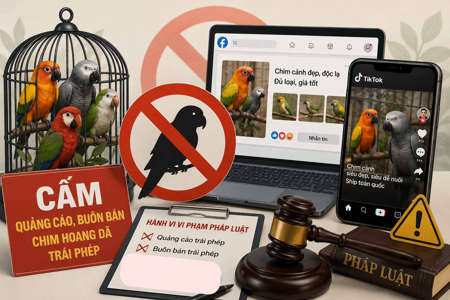 A woman in Hanoi was fined 20.5 million VND for illegally trading wild birds. (Illustrative photo created by AI)