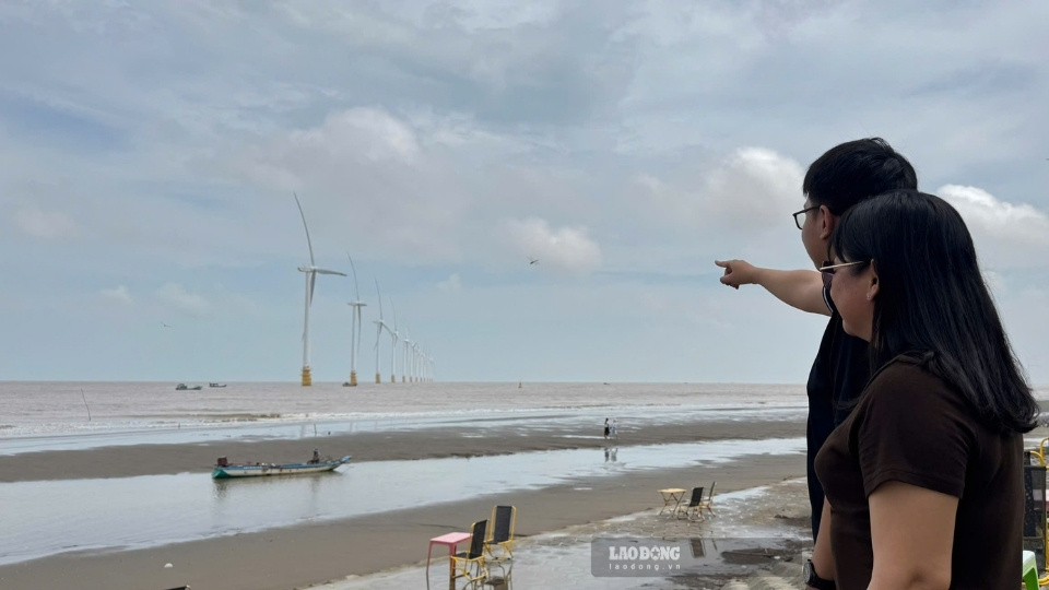 Du khách tham quan khu vực ven biển có thể trải nghiệm cảnh quan đặc trưng với những turbine điện gió tại Trường Long Hòa. Ảnh: Hoàng Lộc
