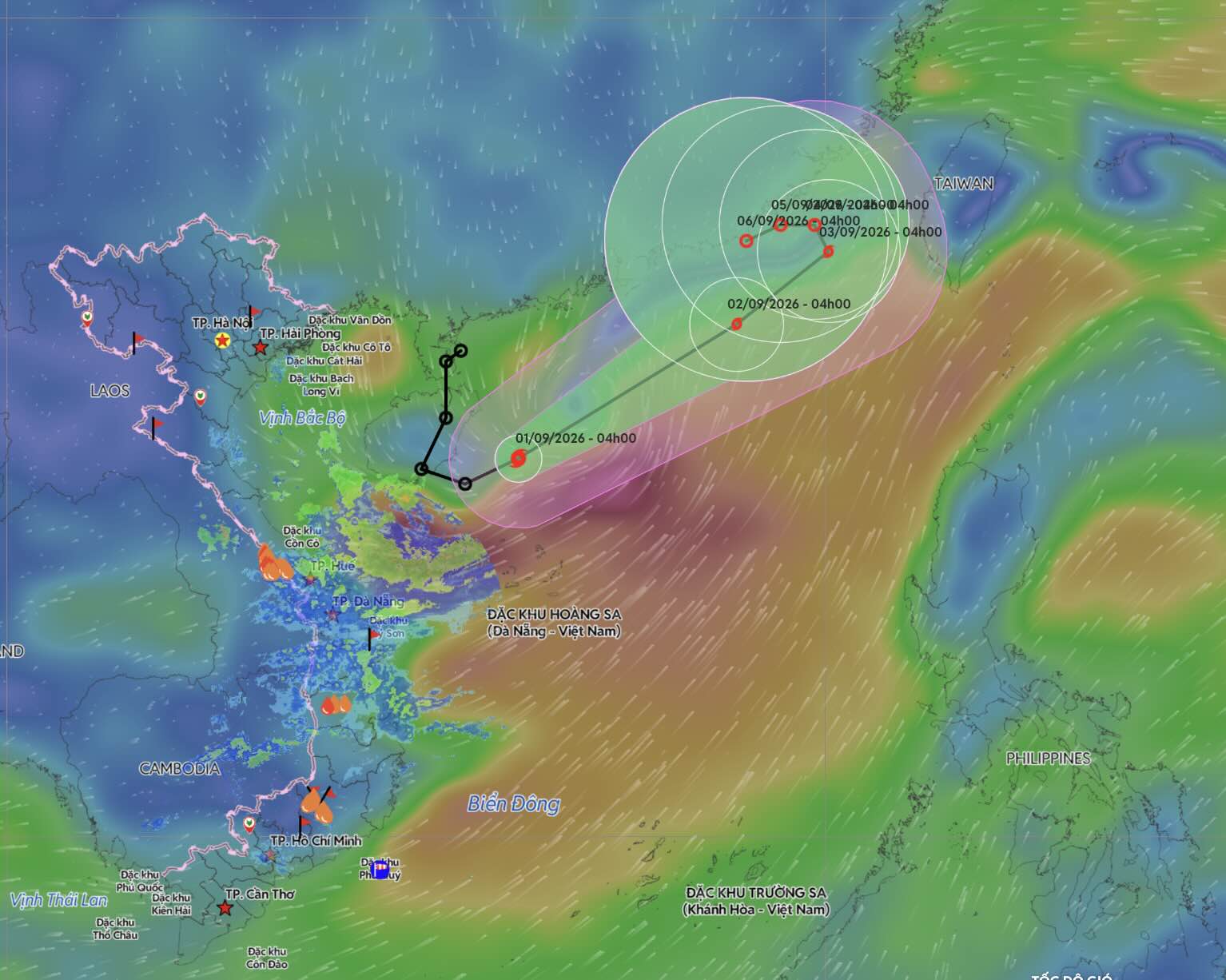 Update on the location and path of storm No. 5. Photo: Vietnam Disaster Monitoring System