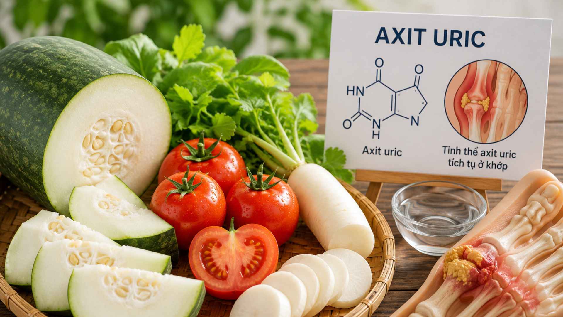 Watery vegetables can help eliminate uric acid when combined with a healthy diet. Image supported by AI