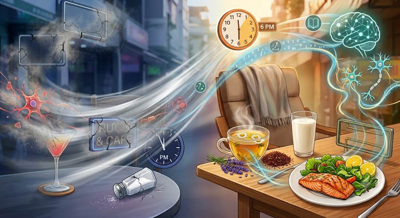 Limiting eating habits that disrupt sleep and affect brain blood vessels helps protect the brain. Image created by AI