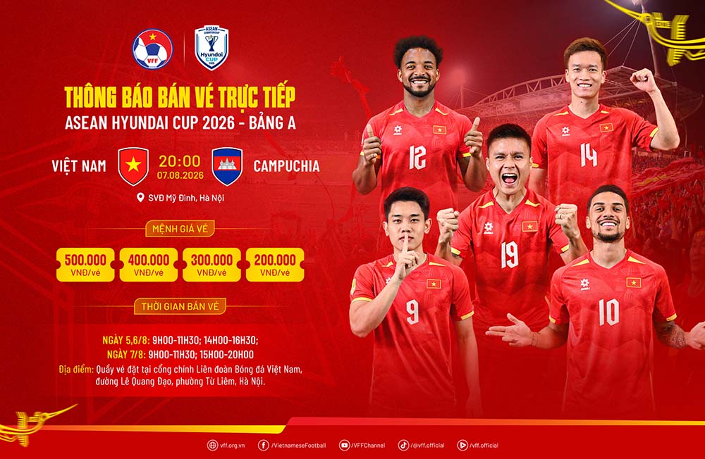 Plan to sell tickets directly for the Vietnam team match against Cambodia at ASEAN Cup 2026. Photo: VFF