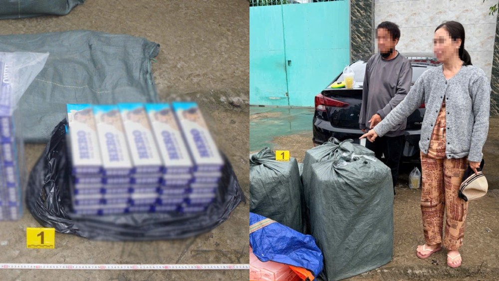 기능 부대는 현행범 체포 조서를 작성하고 3,000갑 이상의 밀수 담배를 압수했습니다. 사진: 호앙도/안장성 공안
