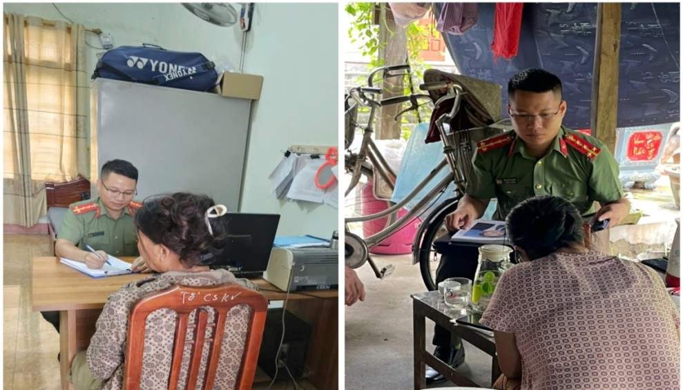 Công an xã Vạn Xuân làm việc với các công dân tu tập Pháp Luân Công. Ảnh: Công an tỉnh Hưng Yên