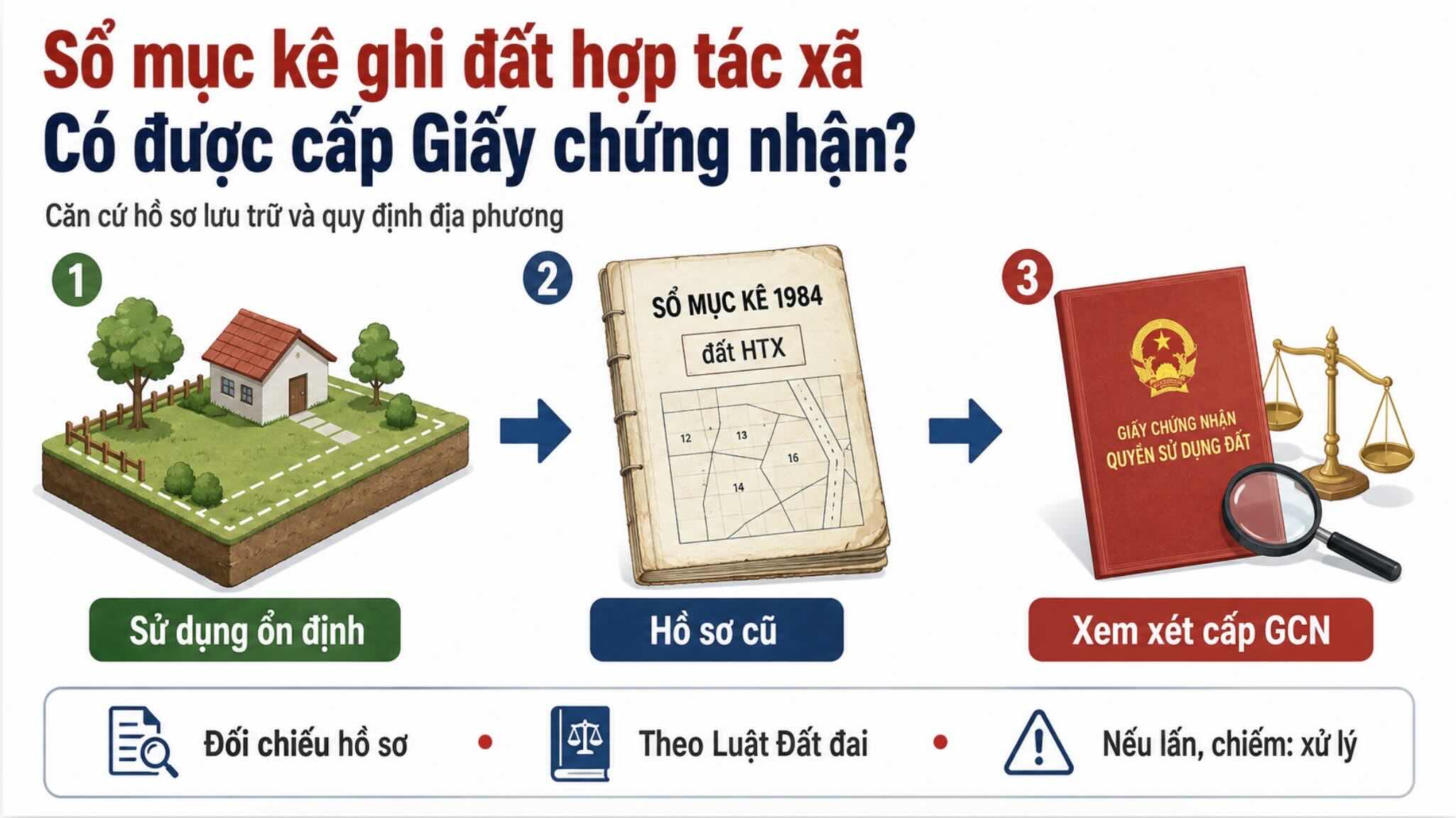 Việc cấp Giấy chứng nhận đối với đất sử dụng ổn định nhưng sổ mục kê cũ ghi đất hợp tác xã phải căn cứ hồ sơ lưu trữ và quy định của địa phương. Ảnh: Phan Anh
