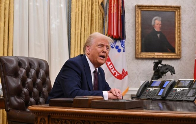 US President Donald Trump at the White House on January 23, 2025. The US administration is promoting a security review mechanism for advanced AI models. Photo: AFP