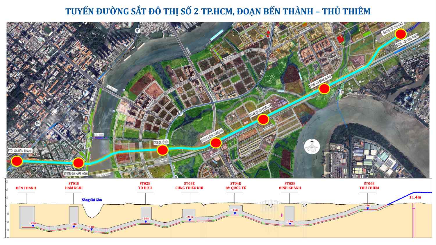 Metro Bến Thành - Thủ Thiêm đi ngầm dưới sông Sài Gòn sâu khoảng 41 m. Ảnh: MAUR