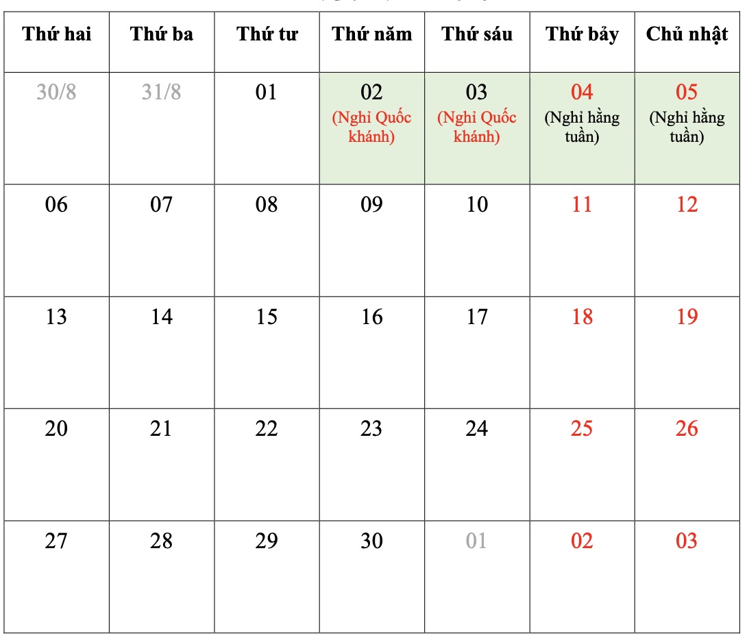 Bộ Nội vụ đề xuất phương án nghỉ lễ Quốc khánh năm 2027. Ảnh: Bộ Nội vụ 