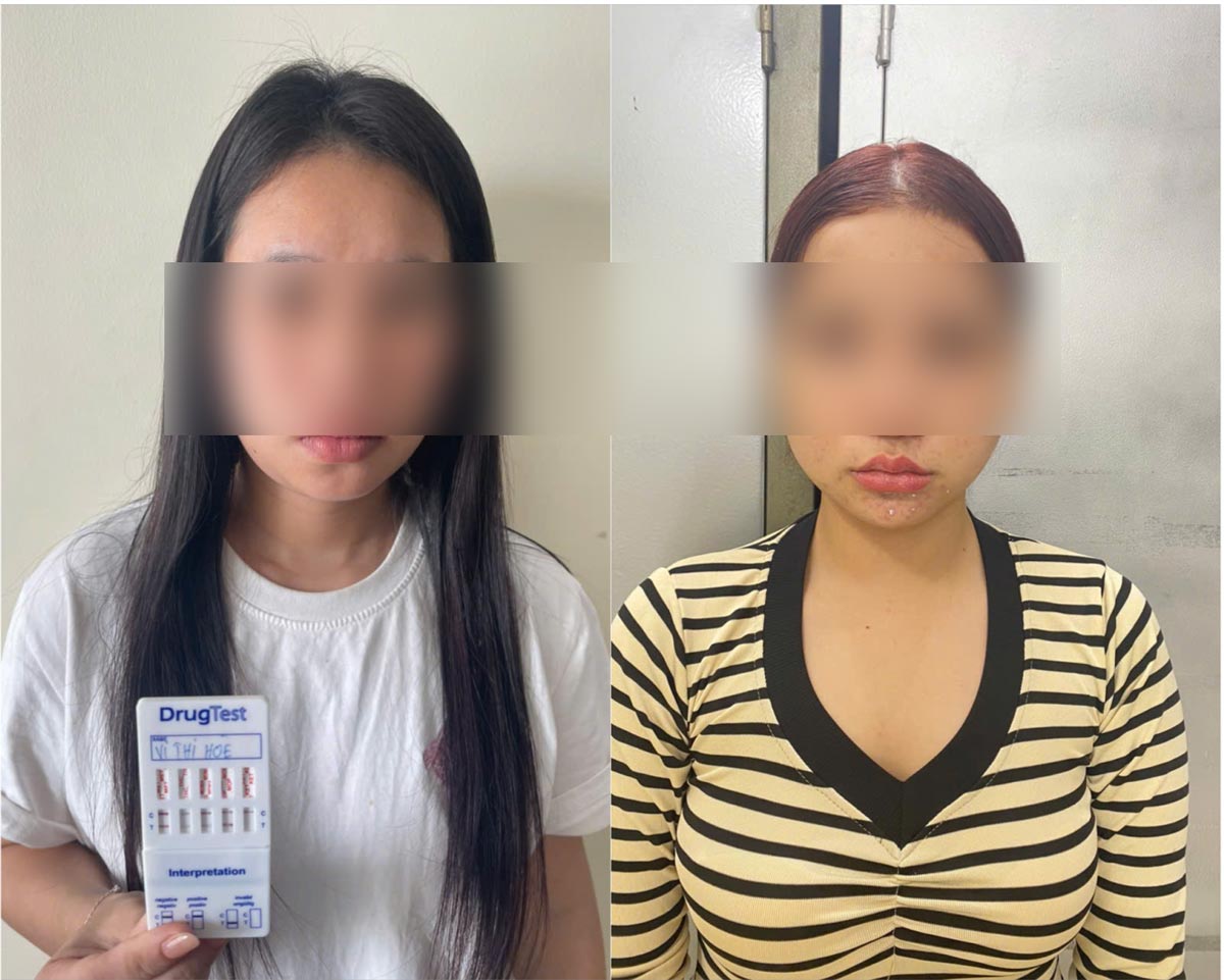 Hai đối tượng bị bắt giữ về hành vi tổ chức sử dụng trái phép chất ma túy. Ảnh: Công an Quảng Ninh