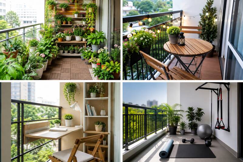 Từ góc đọc sách đến phòng tập mini, ban công có thể đảm nhiệm nhiều công năng, vừa tăng tính thẩm mỹ vừa nâng cao chất lượng sống. Ảnh có sự hỗ trợ của AI